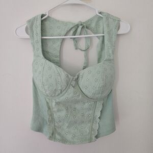 Madden NYC Mint Green Eyelet Crop Top